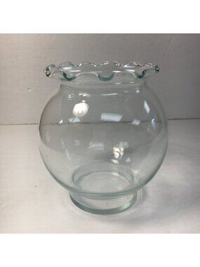 Glass Fish Bowl Vase Fluted Edge Home Decor Table Centerpiece Aquarium Use